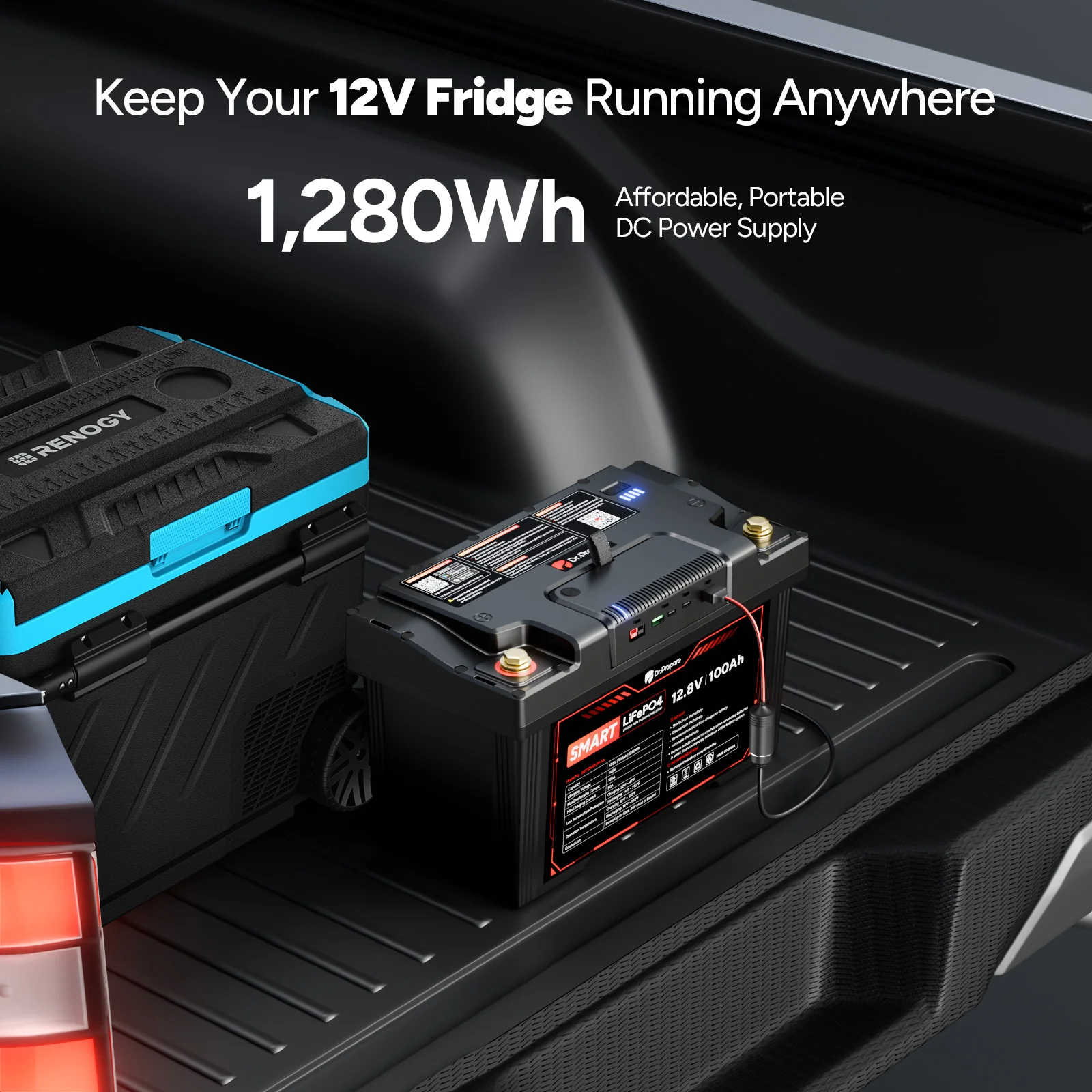 2-in-1 Smart PowerMax 1280Wh DC Portable Power Station & 12V 100Ah LiFePO4 Battery - Image 2