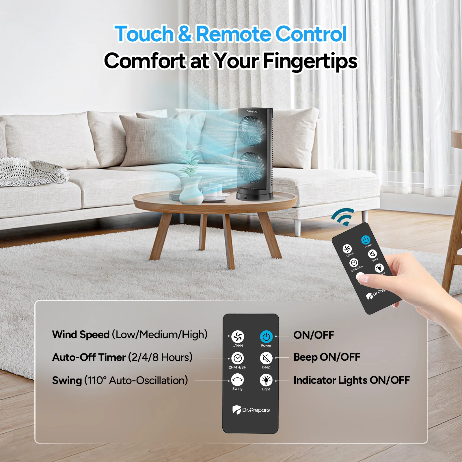 Dr.Prepare 10W DC Tower Fan with Remote - Image 6