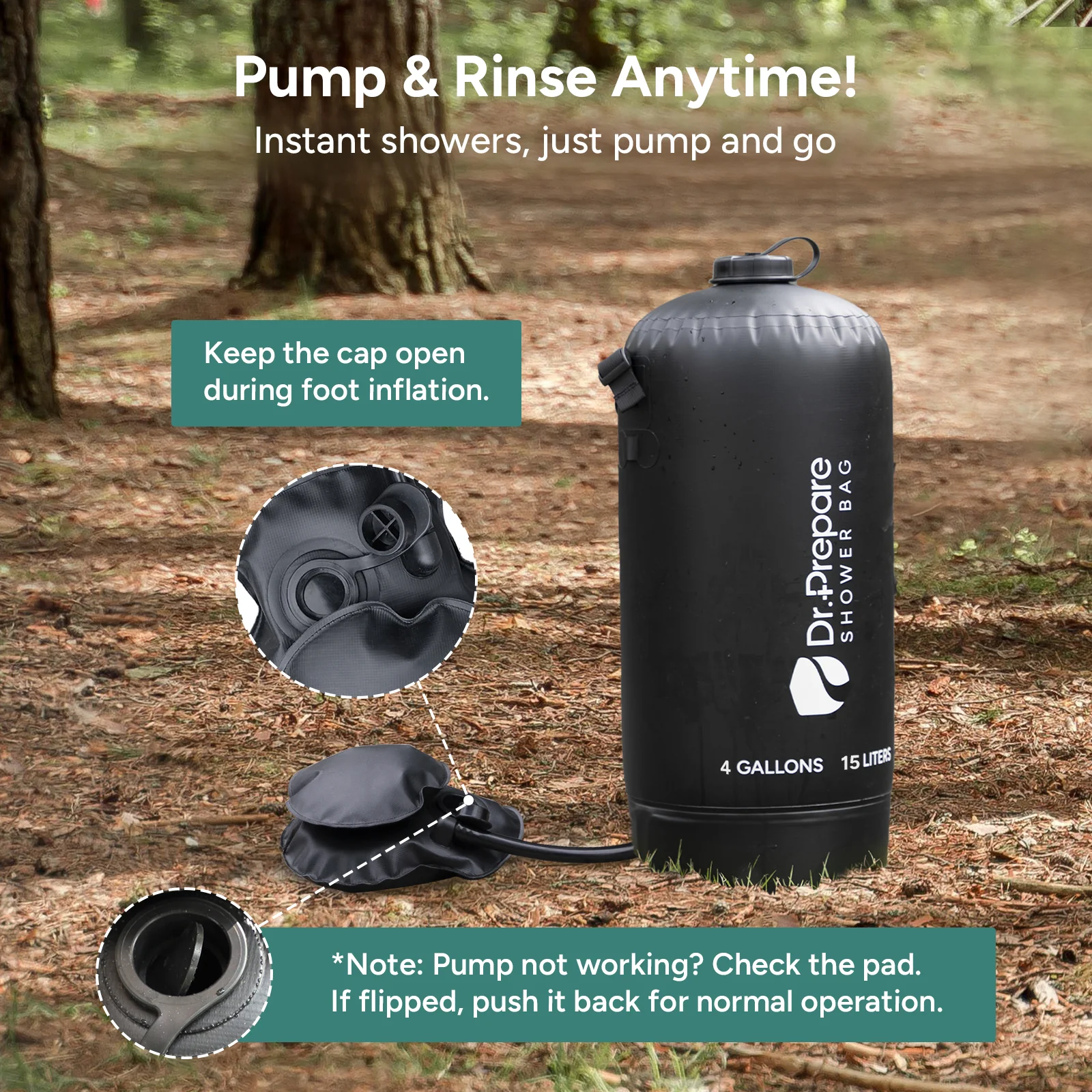 Dr.Prepare 15L Portable Camping Shower Kit with Foot Pump - Image 4