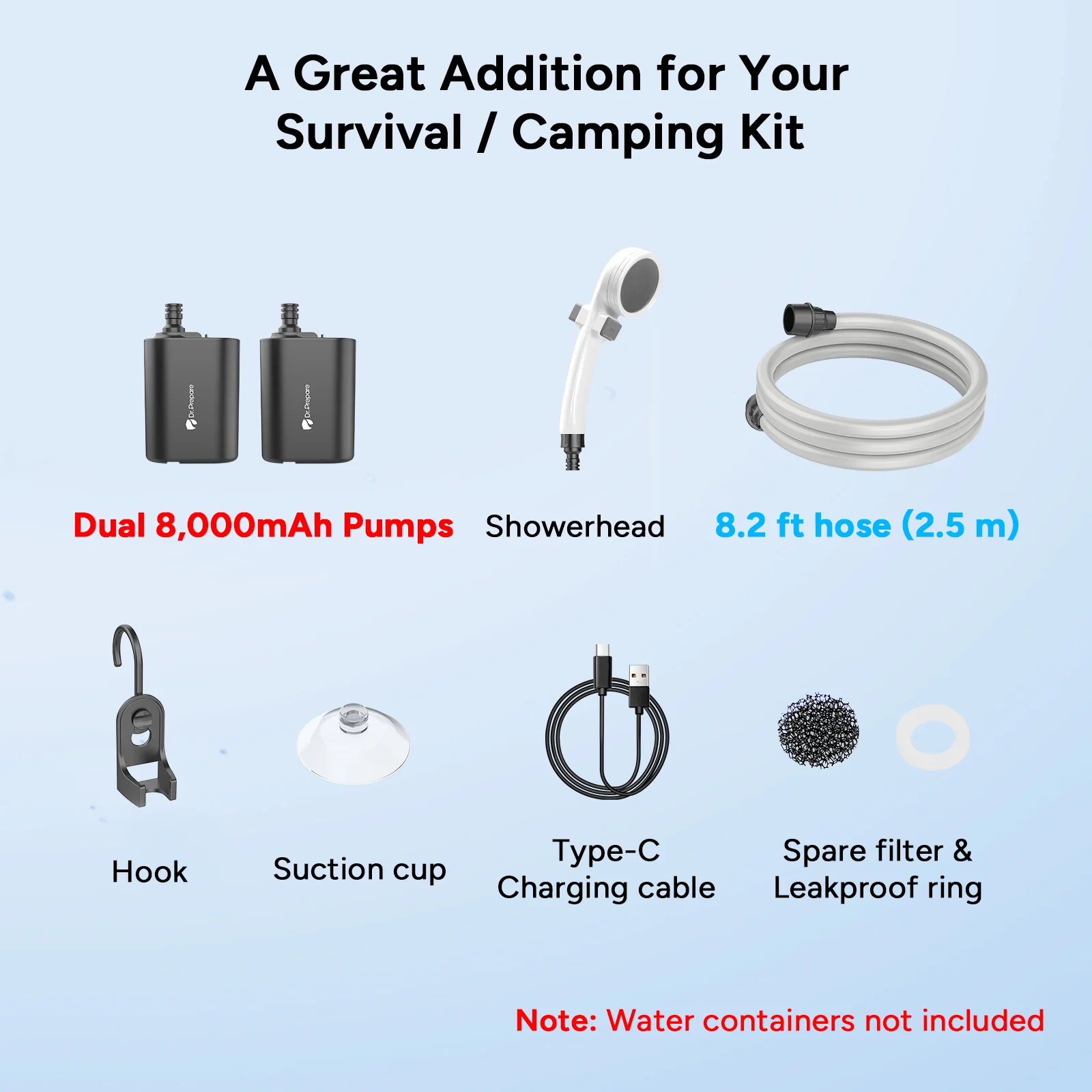 Dr.Prepare 2×8,000mAh Portable Shower Pump - Image 7