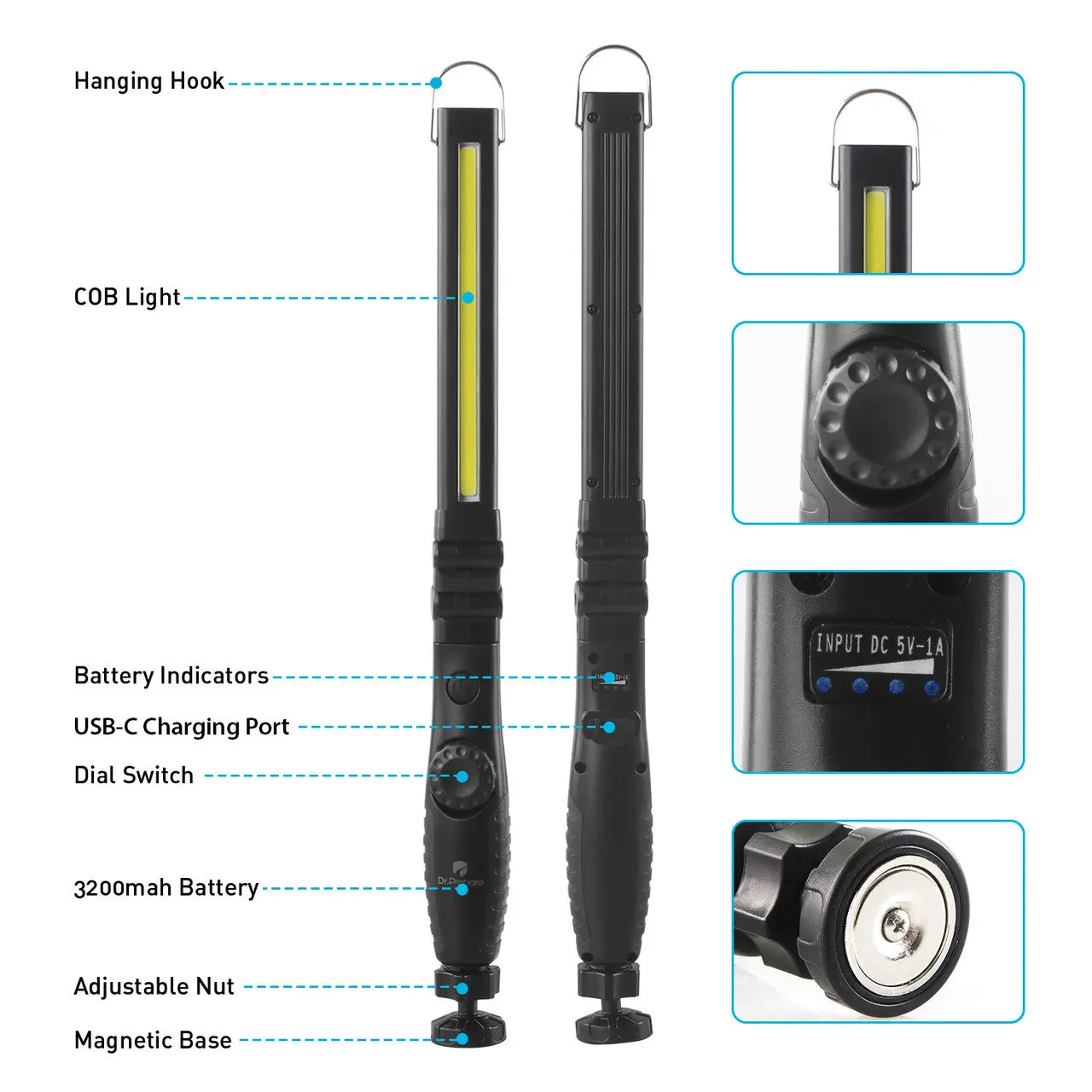 Dr. Prepare LED Work Light, 700 Lumens Rechargeable Work Light - Image 20